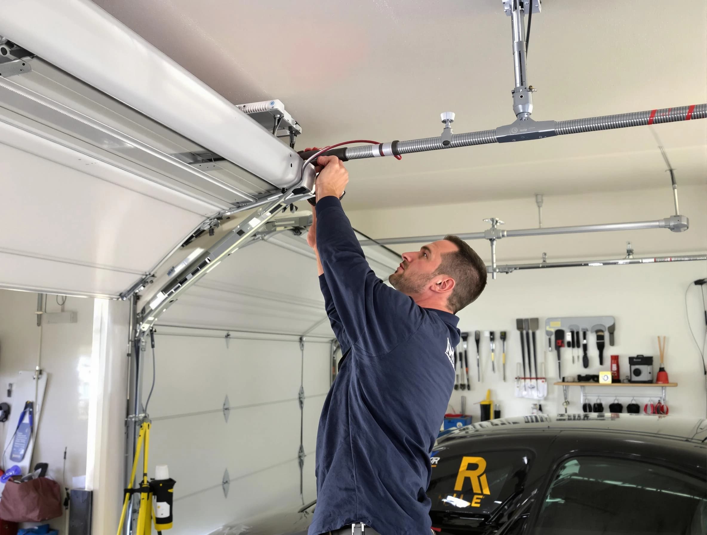 Evans Garage Door Repair technician performing garage door cable repair in Evans