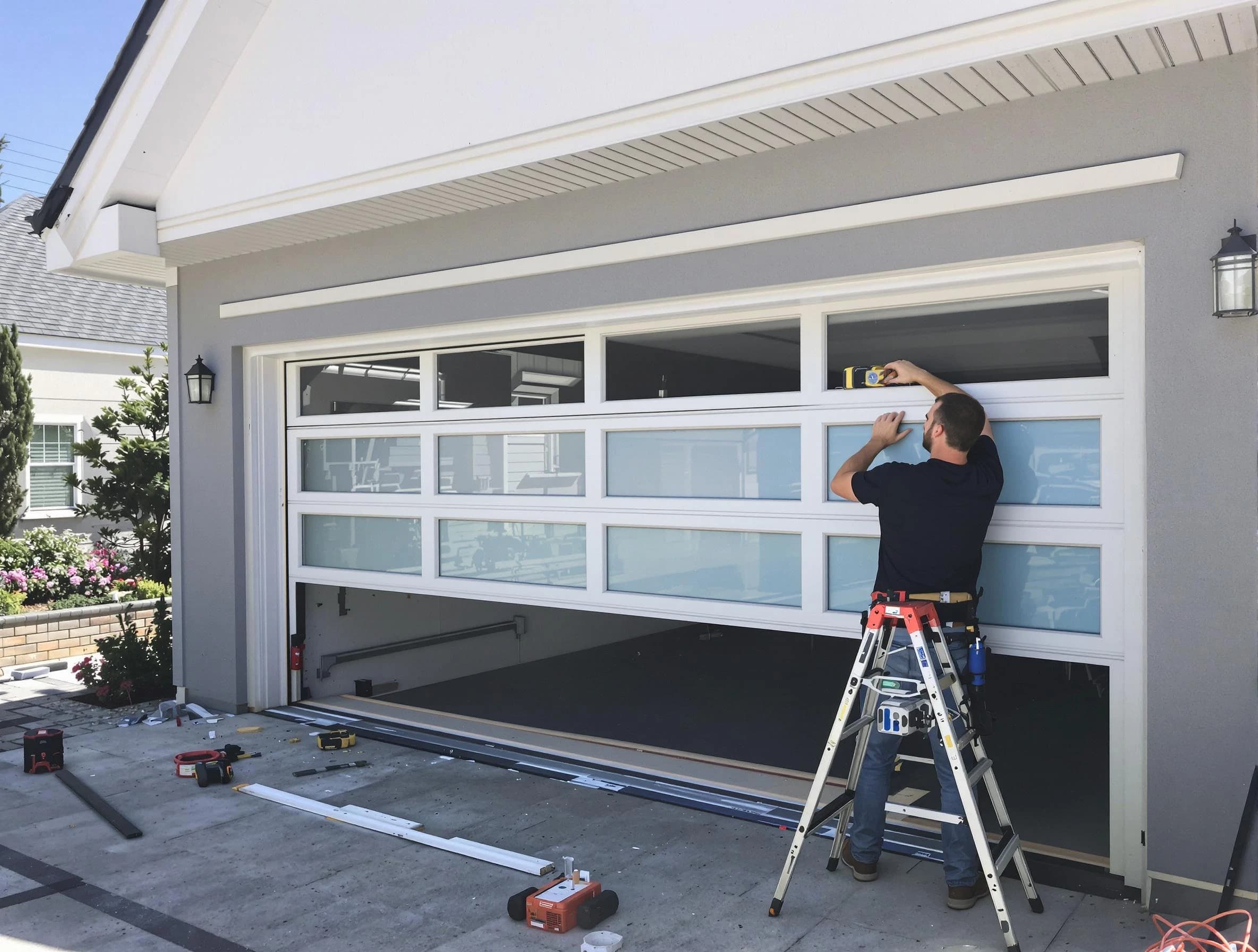 Evans Garage Door Repair team performing garage door replacement in Evans