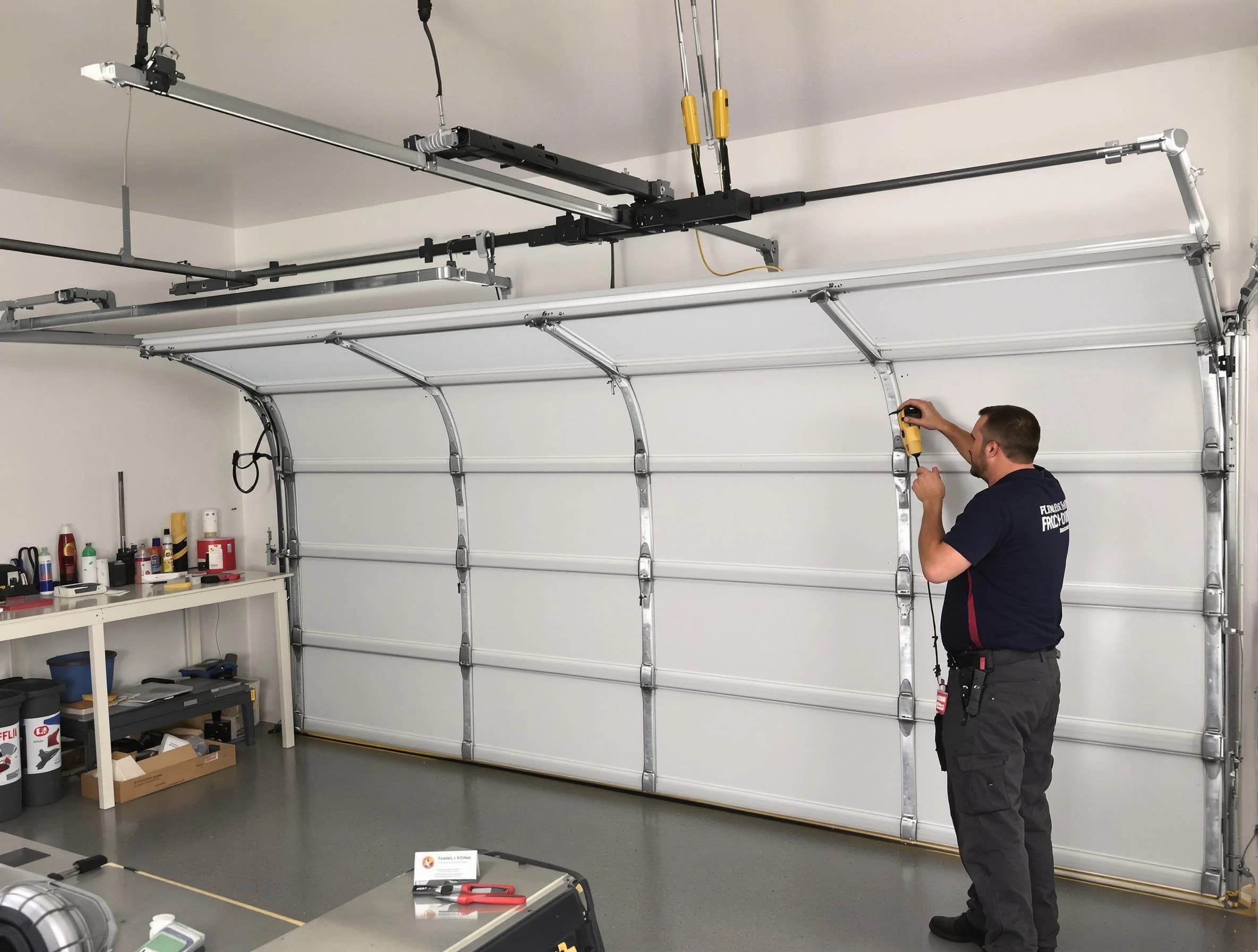 Evans Garage Door Repair certified technician performing overhead door system repair in Evans