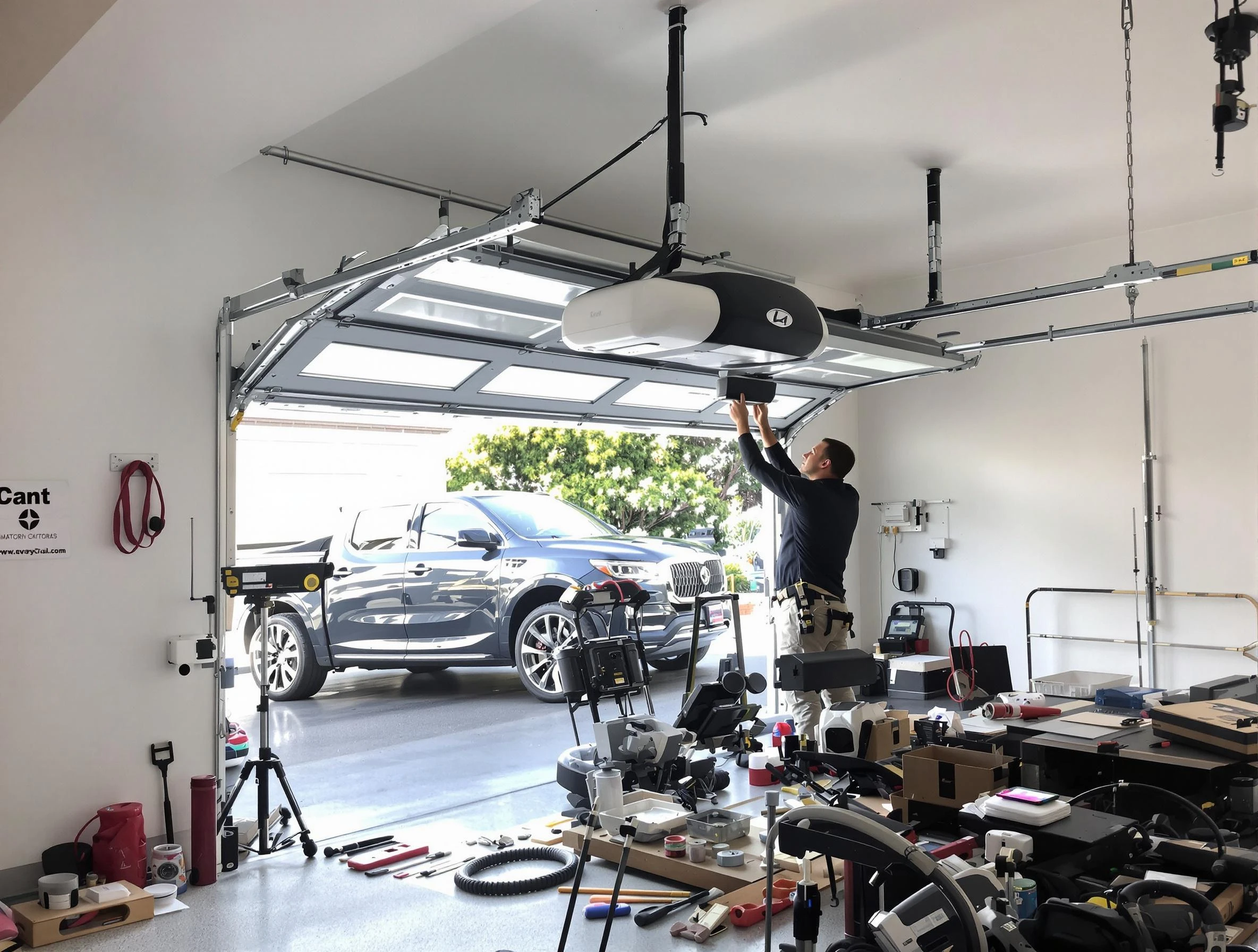 Evans Garage Door Repair specialist installing smart garage door opener system in Evans home