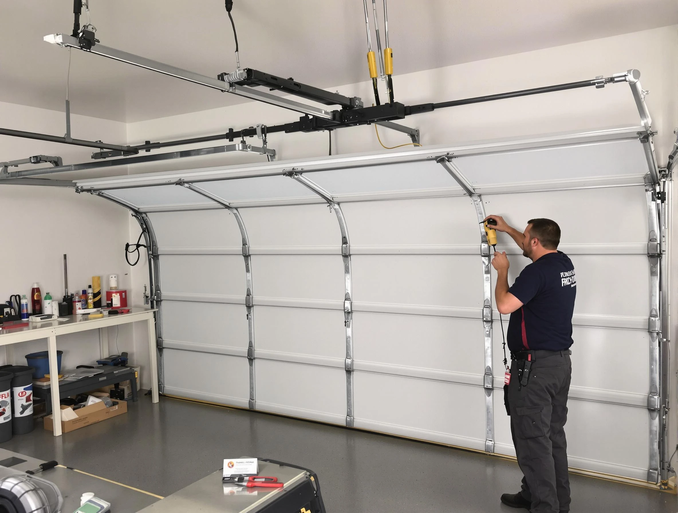 Evans Garage Door Repair certified technician performing overhead door system repair in Evans