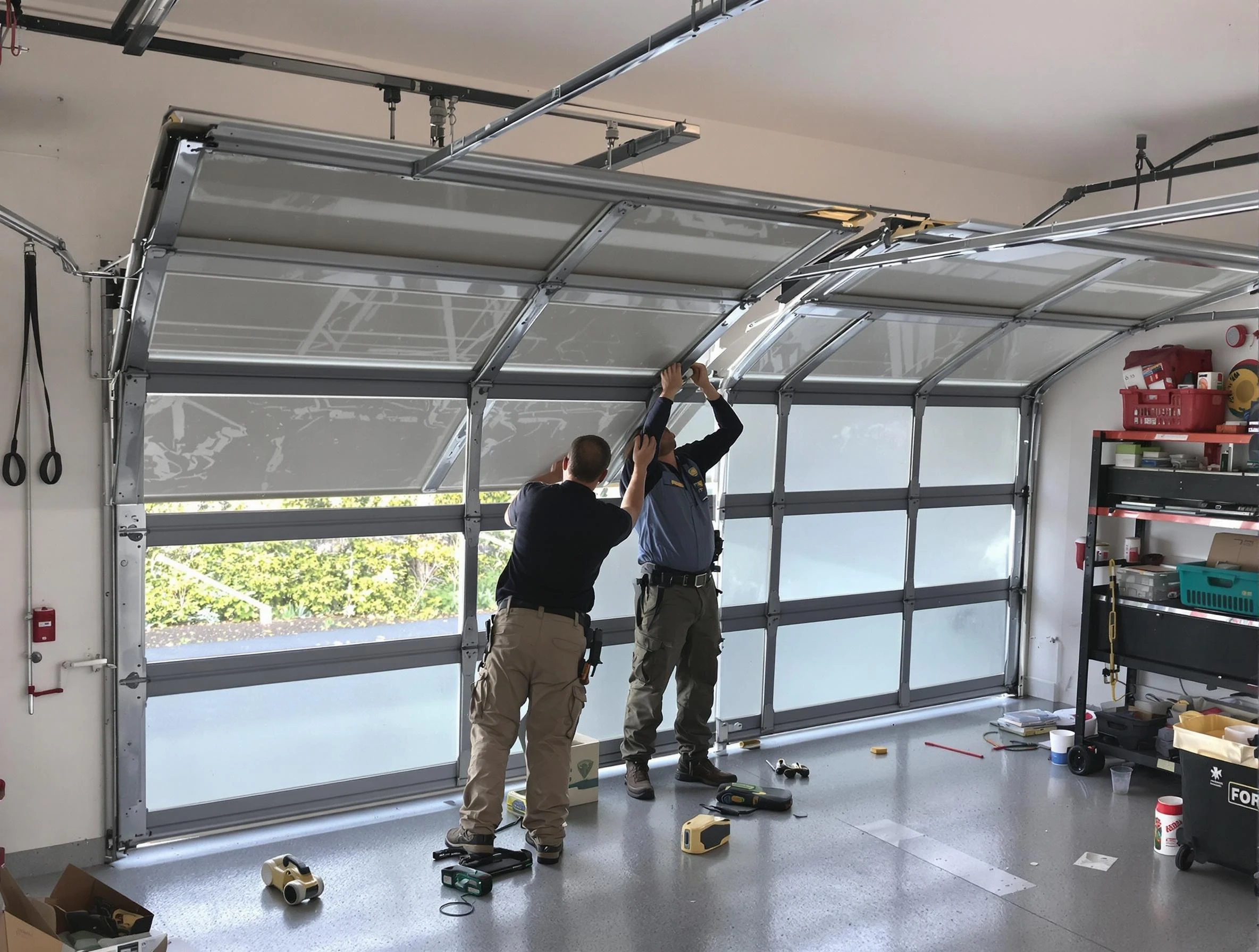 Evans Garage Door Repair expert performing precise panel replacement on Evans garage door