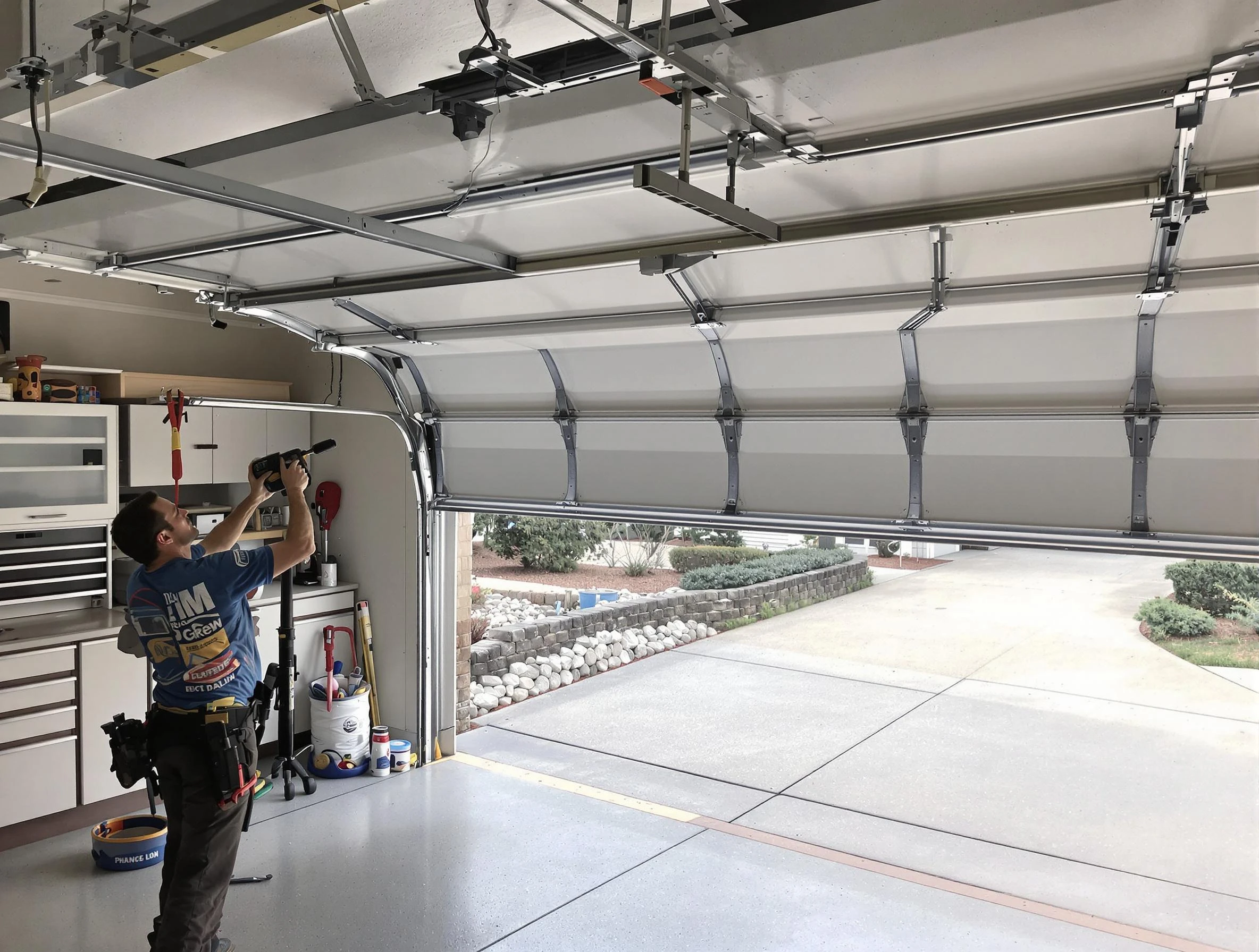 Garage door track repair service by Evans Garage Door Repair in Evans